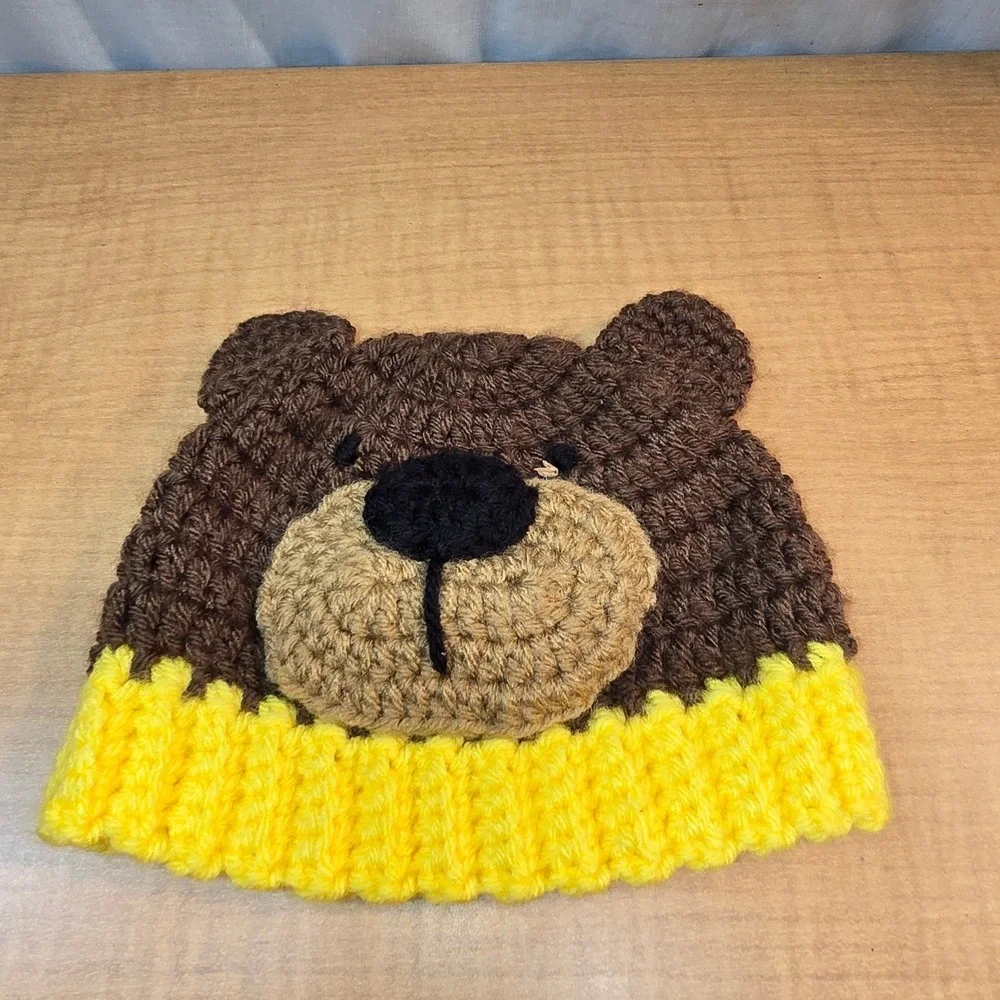 Hand Crocheted Teddy Bear Infant Hat Brown‎ Bear Newborn Doll Winter